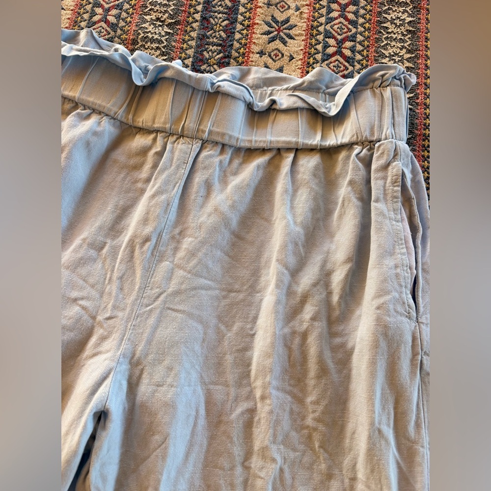 Elodie Boutique Ruffle Light Blue Linen Wide Leg Pants Size M Cottagecore Spring - Picture 3 of 5